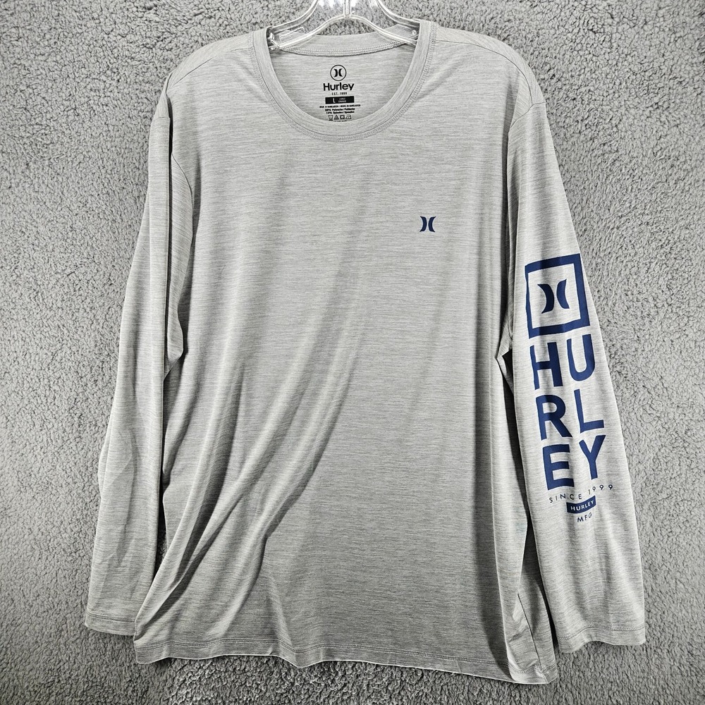 Hurley Mens Long Sleeve Performance Graphic T-Shirt Gray Large L Heathered